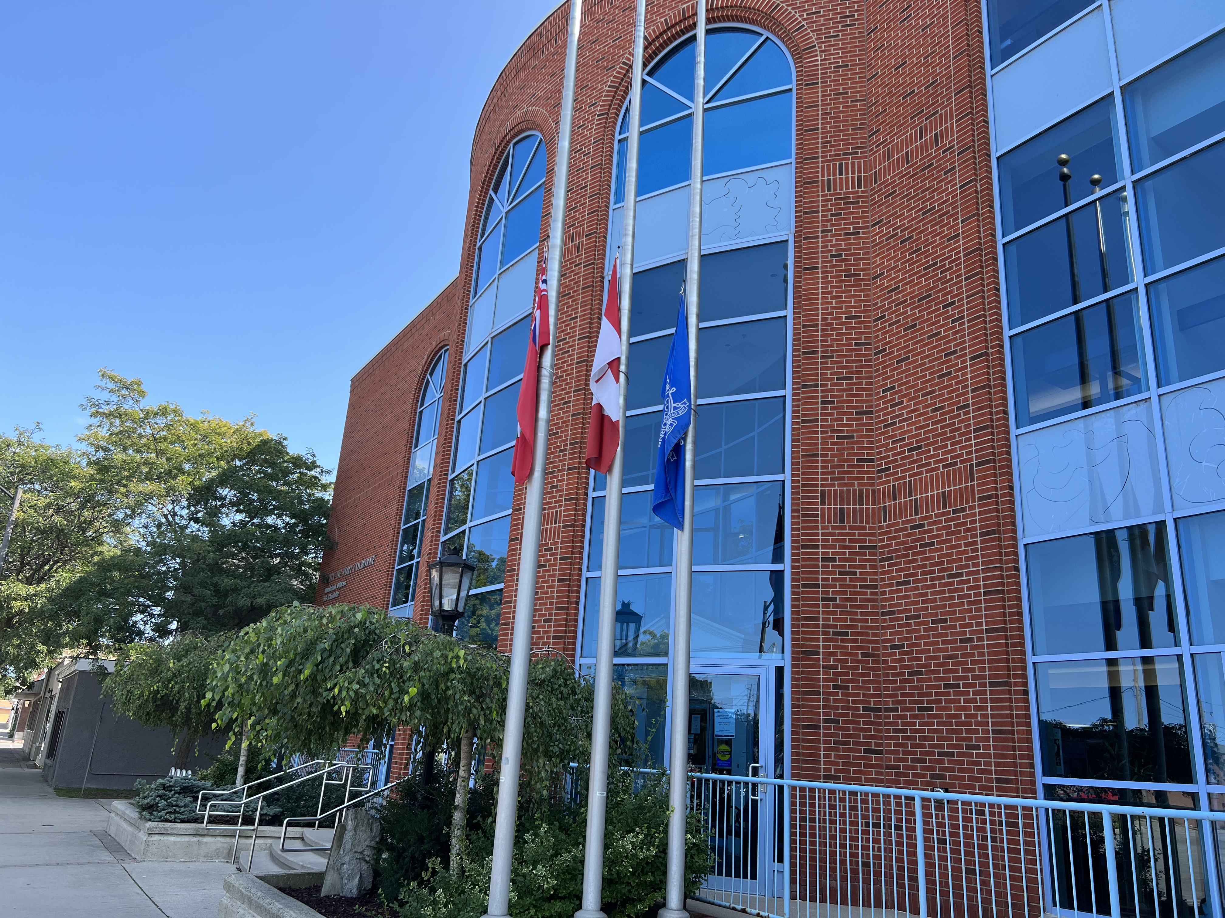 City Hall with flags lowered 